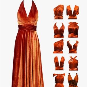 Burnt orange velvet wrap infinity dress bridesmaid